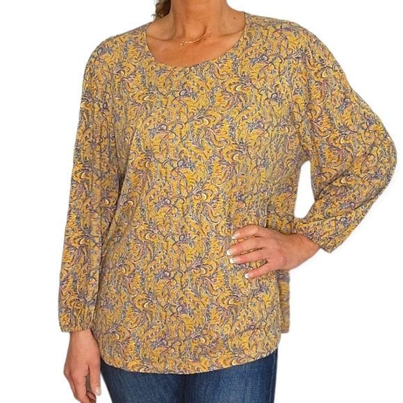 Lucky Brand Boho Blouse Long Sleeve Yellow Large - Picture 1 of 6